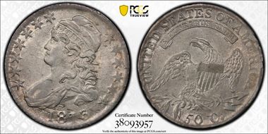 1813 50C O-109a, Single Leaf AU53