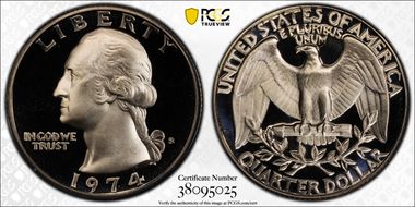 1974-S 25C PR70DCAM