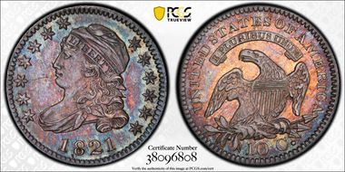 1821 10C JR-5, Large Date AU58