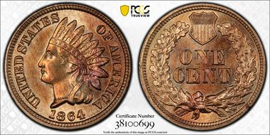 1864 1C Copper-Nickel MS64