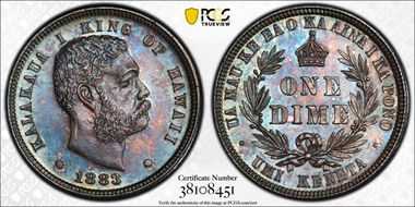 1883 10C Hawaii MS65