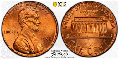 1982 1C Bronze, Small Date MS66RD
