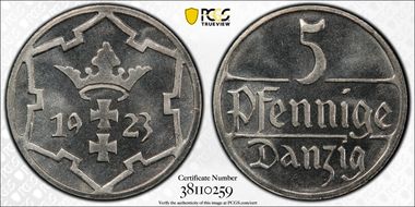 1923 5 Pfg KM-142 PR67