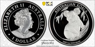 2019-P $1 Koala Ag High Relief First Strike PR70DCAM