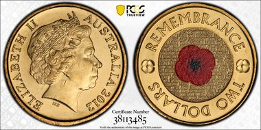 2012 $2 Remembrance Day Colorized MS66