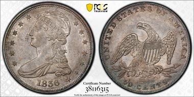 1836 50C Reeded Edge AU55