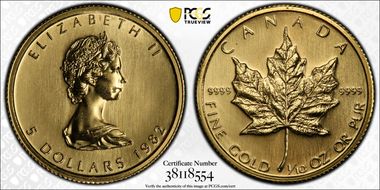 1982 $5 Maple Leaf Au MS69