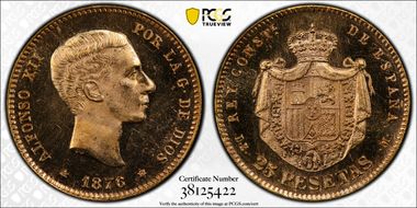 1876-DE M 25 Pta (1876) MS65PL