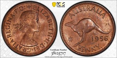 1956 Y. (p) 1D Melbourne obverse MS63RB