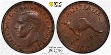 1952 A. (p) 1D Melbourne reverse Pointed serif 2 MS62BN