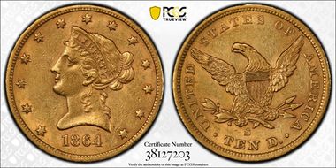 1864-S $10 AU55+