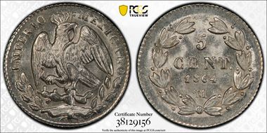 1864-M 5C Maxmilian KM-385.1 MS65