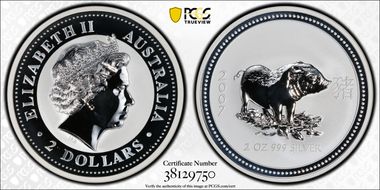 2007 $2 Year of the Pig 2oz Ag MS69