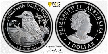 2019-P $1 Kookaburra Ag First Strike PR70DCAM