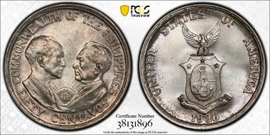 1936-M 50C Commonwealth KM-176 MS65