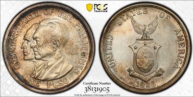 1936-M Peso Murphy-Quezon MS63