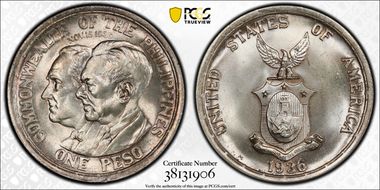 1936-M Peso Roosevelt-Quezon KM-177  Ag MS64