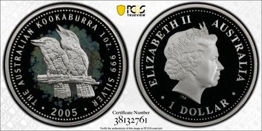 2005-P $1 Kookaburra Ag Colorized PR69DCAM