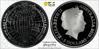 2019 $5 New Map of the World 1812 PR69DCAM