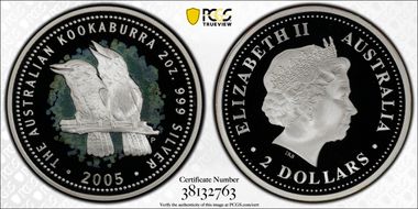 2005-P $2 Kookaburra 2oz Ag PR69DCAM