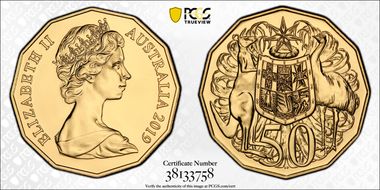 2019 50C Dodecagon 50C 50th Ann. A. Machin Effigy Gilt MS67