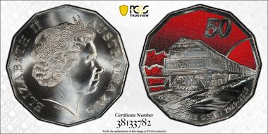 2019 50C 90 Ann. of Ghan Colorized MS68