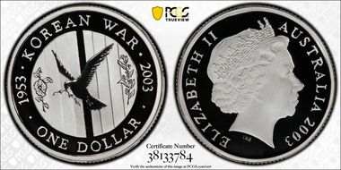 2003 $1 Korean War Ag PR69DCAM