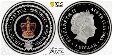 2003-P $1 Coronation Colorized PR70DCAM