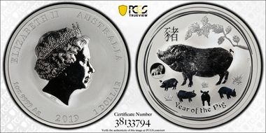 2019-P $1 Year of the Pig Ag MS68