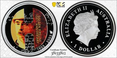 2003-P $1 Golden Pipeline PR69DCAM