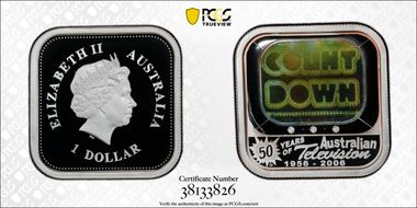 2006 $1 50 Yrs of Australian TV Lenticular, Square-Shape PR70DCAM