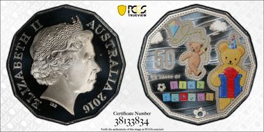 2016 50C Big Ted Play School Colorized MS69