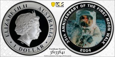 2004 $1 First Moon Walk KM-734  Ag PR69DCAM