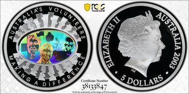2003 $5 Volunteers PR70DCAM