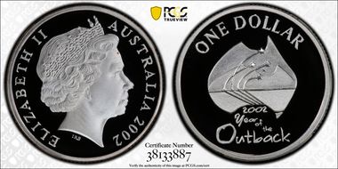 2002 $1 Year of the Outback Ag PR70DCAM