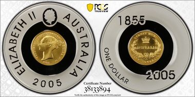2005 $1 150th Anniv Sydney Mint 1855 1/2 Sov PR69DCAM