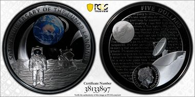 2019 $5 Apollo 11 50th Anniversary Australia/U.S. 2 Pc Set Ag PR68DCAM