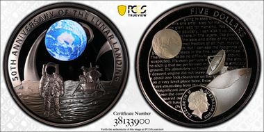 2019 $5 Apollo 11 50th Anniversary Ni Plated Ag PR69DCAM