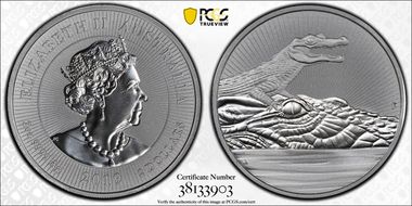 2019-P $2 Crocodile - Mother & Baby Piedfort MS69