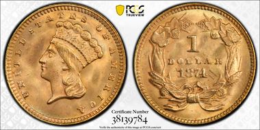 1874 G$1 MS66