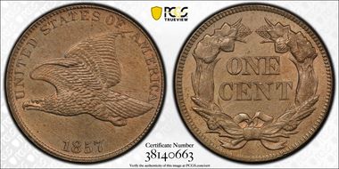 1857 1C Flying Eagle MS65