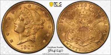 1907-S $20 MS64+