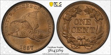 1857 1C Flying Eagle MS66