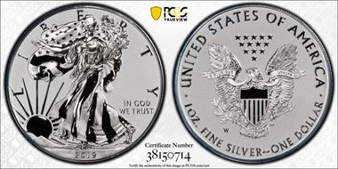 2019-W $1 Silver Eagle Enhanced Rev PR Pride of Two Nations, U.S. Set PR70