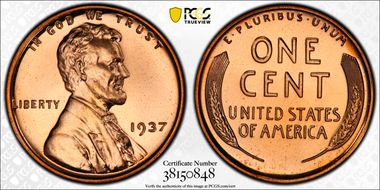 1937 1C PR67+ RD