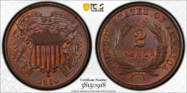 1864 2C Small Motto MS65+ BN
