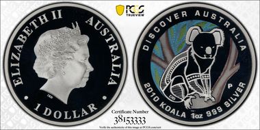 2010-P $1 Koala Discover Australia, Dreaming PR69DCAM