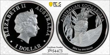 2014-P $1 Kookaburra Ag High Relief PR70DCAM