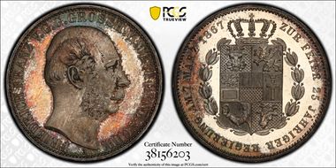 1867-A Thaler KM-A311 Dav-729 25th Ann of Reign MS66