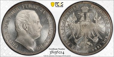 1864 Thaler KM-179 50th Year MS66+